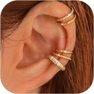 Double-14K Gold Plated Non Pierced Adjustable Fake Ear Cuff Earrings for Women